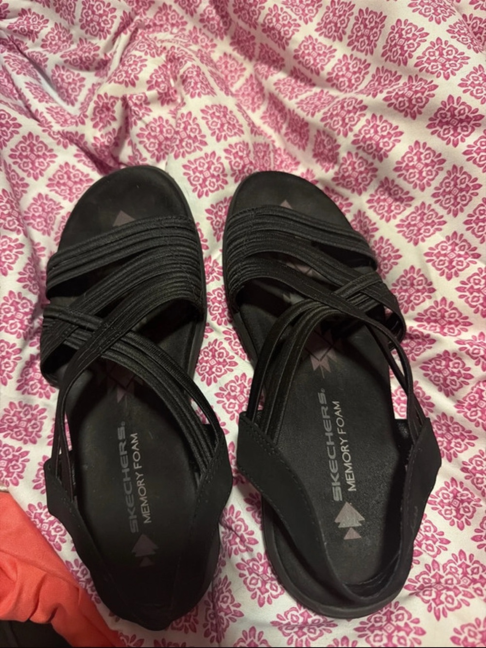 Skechers Black Strappy Memory Foam Sandals